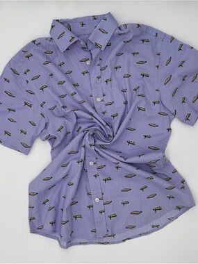 Jack & Jones Lavender Short-Sleeve Button-Down Shirt with Novelty Pizza Print